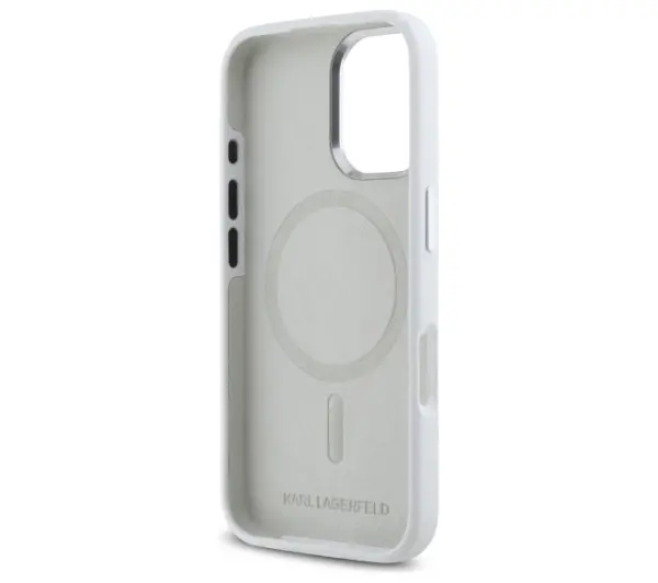 Karl Lagerfeld Silicone Initial Metal Logo MagSafe do iPhone 16 Biały