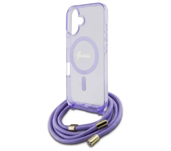 Guess Crossbody Cord Script MagSafe do iPhone 16 Fioletowy
