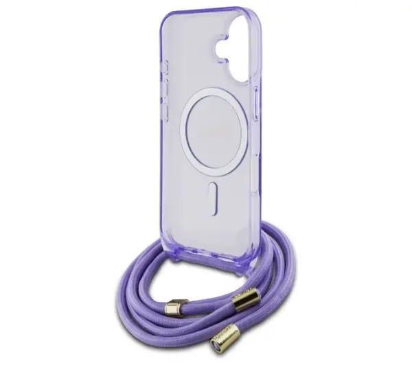 Guess Crossbody Cord Script MagSafe do iPhone 16 Fioletowy