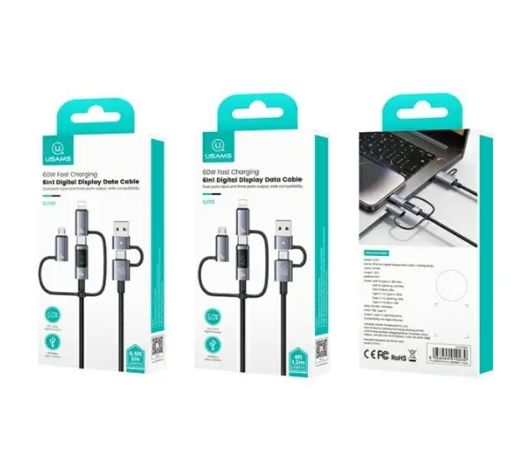 USAMS 6w1 Fast Charging 60W 1,2m Czarny