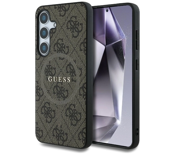 Guess Leather 4G Colored Ring Classic Logo MagSafe Galaxy S25 Brązowy