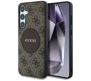 Guess 4G Round Patch Classic Logo MagSafe do Galaxy S25 Brązowy