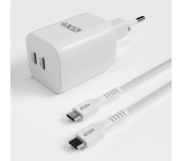 NEXT ONE Fast 35W GaN 2xUSB-C + kablem USB-C Biały