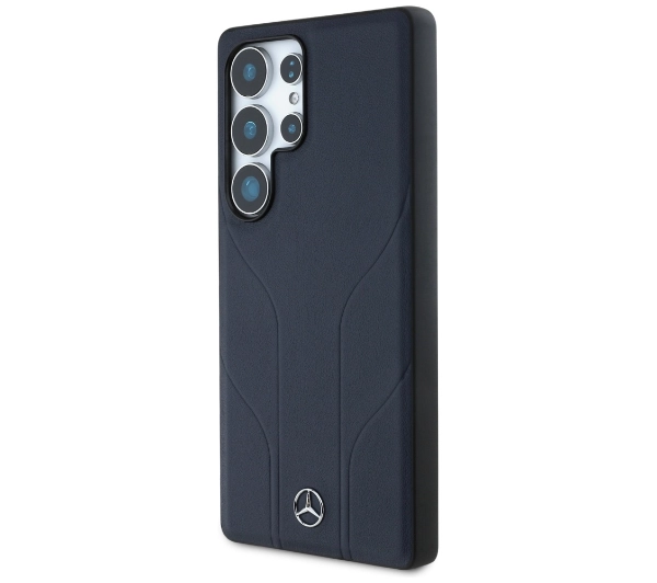 Mercedes-Benz Leather Debossed Lines MagSafe do Galaxy S25 Ultra Niebieski