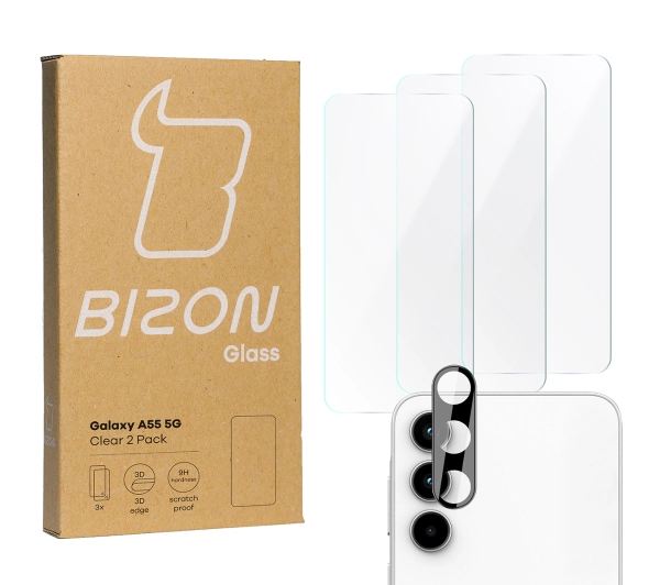 Bizon 3x szkło + szybka na aparat Clear 2 Pack do Galaxy A55 5G