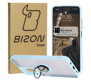 Bizon z uchwytem na palec Hybrid Ring do Motorola Moto G35 5G Przydymione z jasnoniebieską ramką