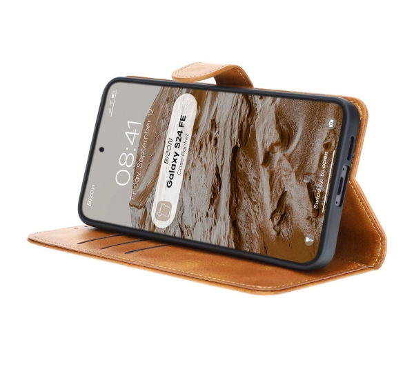 Bizon z klapką Pocket do Galaxy S24 FE Brązowy