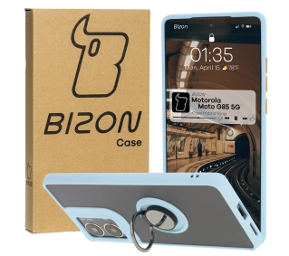 Bizon z uchwytem na palec Hybrid Ring do Motorola Moto G85 5G Przydymione z jasnoniebieską ramką