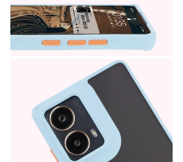 Bizon z uchwytem na palec Hybrid Ring do Motorola Moto G85 5G Przydymione z jasnoniebieską ramką