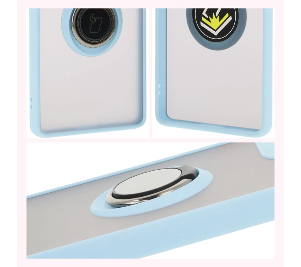 Bizon z uchwytem na palec Hybrid Ring do Motorola Moto G85 5G Przydymione z jasnoniebieską ramką