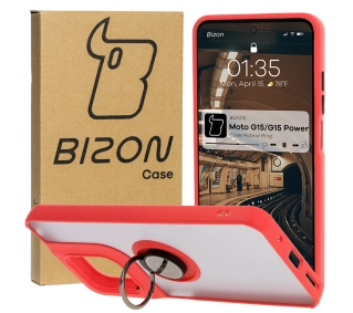 Bizon z uchwytem na palec Hybrid Ring do Motorola Moto G15 / G15 Power Przydymione z czerwoną ramką