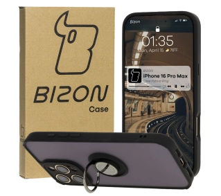Bizon z uchwytem na palec Hybrid Ring do iPhone 16 Pro Max Przydymione z czarną ramką