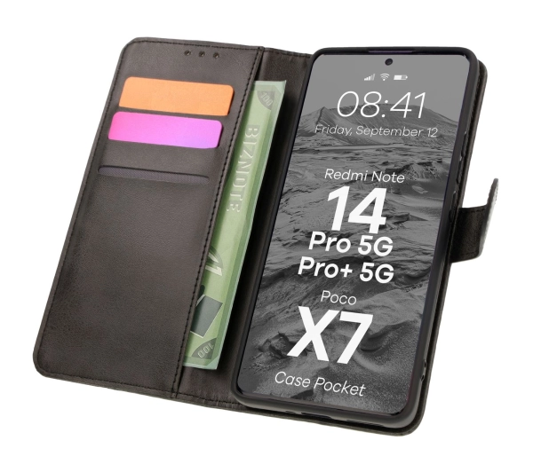 Bizon z klapką Pocket do Xiaomi Redmi Note 14 Pro 5G/Poco X7 Czarny