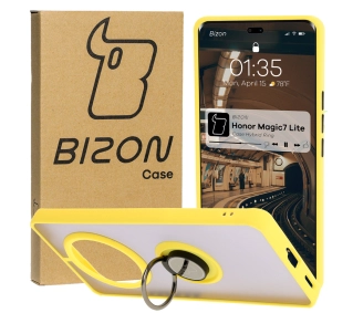 Bizon z uchwytem na palec Hybrid Ring do Honor Magic7 Lite Przydymione z żółtą ramką