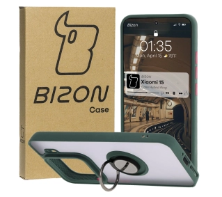 Bizon z uchwytem na palec Hybrid Ring do Xiaomi 15 Przydymione z ciemnozieloną ramką