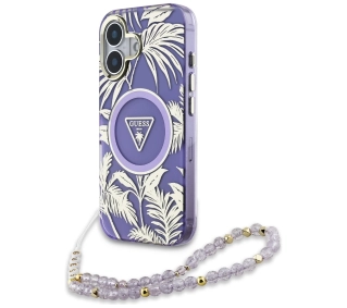 Guess Palm Trees Triangle Pearl Strap MagSafe do iPhone 16 Fioletowy