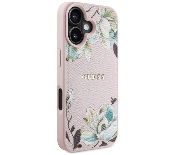 Guess Grained Printed Flower Pattern MagSafe do iPhone 16 Różowy