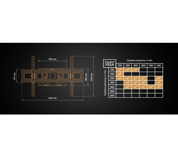 Reinston EUR03  od 32’’ do 84’’ Max 50 kg z pełną regulacją - Kup na Raty - RRSO 0%