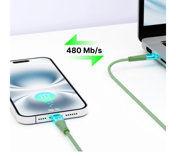 QUALO USB-C do USB-C 1,5m 3A Zielony