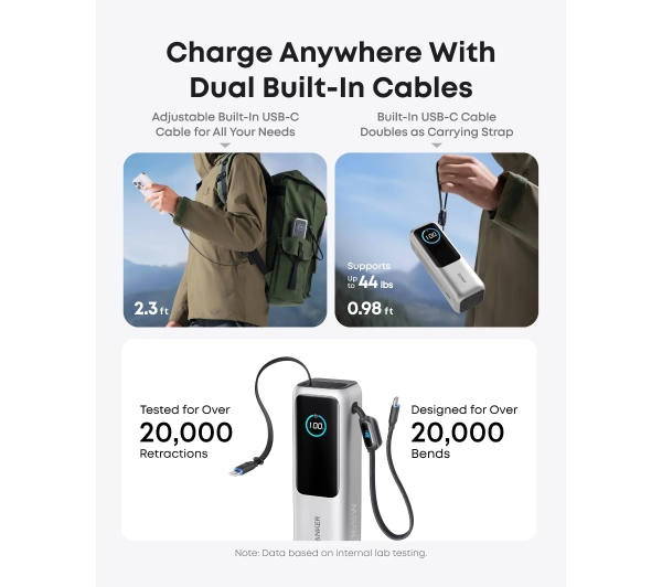 Anker Ultra-Fast (A1695H41) 25000mAh 165W Wbudowany kabel USB-C Srebrny - Kup na Raty - RRSO 0%