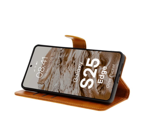 Bizon z klapką Pocket do Samsung Galaxy S25 Edge Brązowy