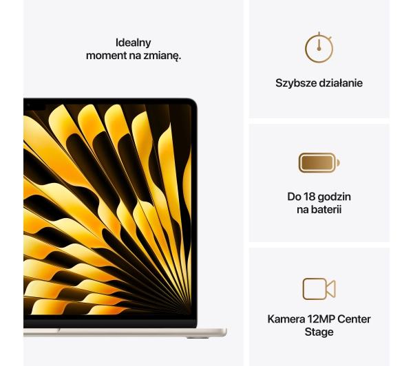 Apple MacBook Air 2025 15,3" M4 16GB RAM 256GB Dysk macOS Księżycowa poświata 70W Funkcje AI - Kup na Raty - RRSO 0%