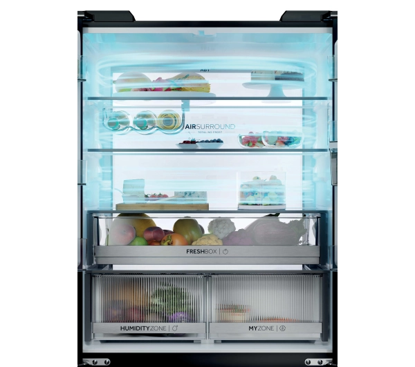 Haier HCKR7819DWGB Pełny No Frost Space Fit Czarne szkło Oświetlenie tylnej ściany - Kup na Raty - RRSO 0%