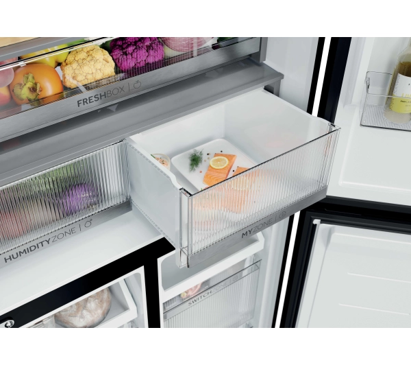 Haier HCKR7819DWGB Pełny No Frost Space Fit Czarne szkło Oświetlenie tylnej ściany - Kup na Raty - RRSO 0%