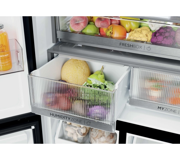 Haier HCKR7819DWGB Pełny No Frost Space Fit Czarne szkło Oświetlenie tylnej ściany - Kup na Raty - RRSO 0%