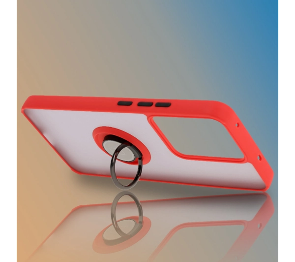 Bizon z uchwytem na palec Hybrid Ring do Xiaomi POCO F7 Pro Przydymione z Czerwoną ramką