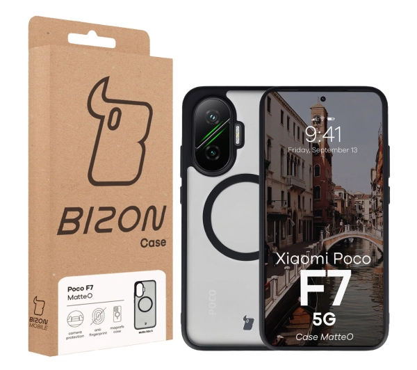 Bizon MatteO z MagSafe do Xiaomi POCO F7 Półprzezroczyste z czarną ramką