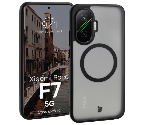 Bizon MatteO z MagSafe do Xiaomi POCO F7 Półprzezroczyste z czarną ramką