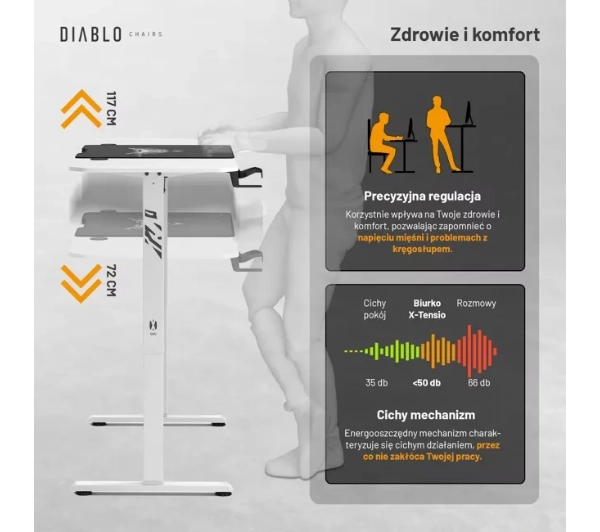 Diablo Chairs X-Tensio 1600 160cm Regulacja wysokości Biały - Kup na Raty - RRSO 0%