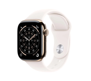 Apple Watch Series 11 GPS + Cellular 42mm Tytan Złoty Pasek sportowy Łagodny róż S/M - Kup na Raty - RRSO 0%