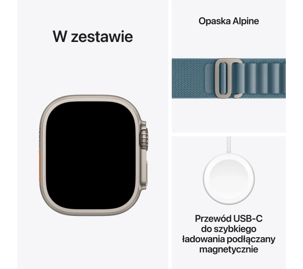 Apple Watch Ultra 3 GPS + Cellular koperta z naturalnego tytanu Czarna 49mm Opaska Alpine Niebieska Rozmiar M - Kup na Raty - RRSO 0%