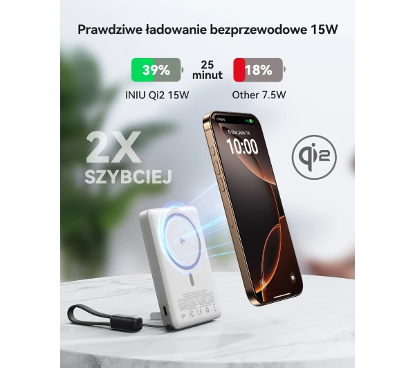 INIU P76-P1-WT MagPro Ultra Slim 10000mAh 15W Srebrny