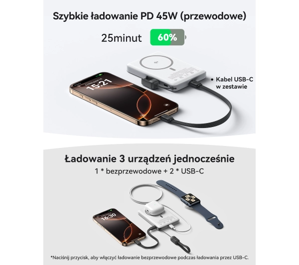 INIU P76-P1-WT MagPro Ultra Slim 10000mAh 15W Srebrny