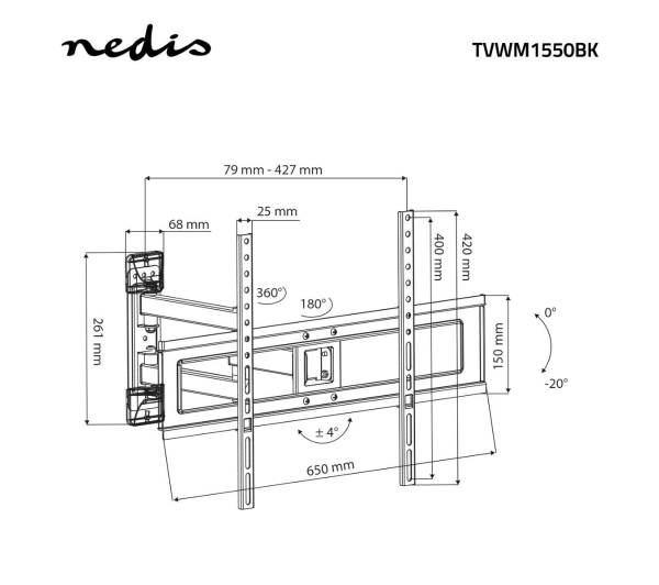 Nedis TVWM1550BK od 37" do 70" Max 25kg