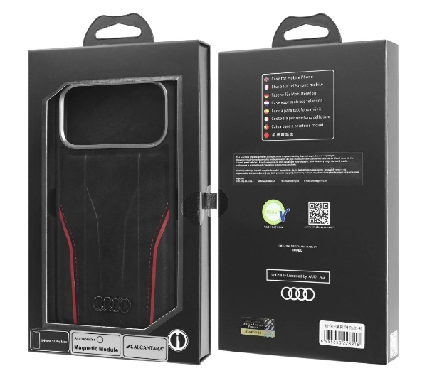AUDI Genuine Leather MagSafe do iPhone 17 Pro Max Czarno-czerwony