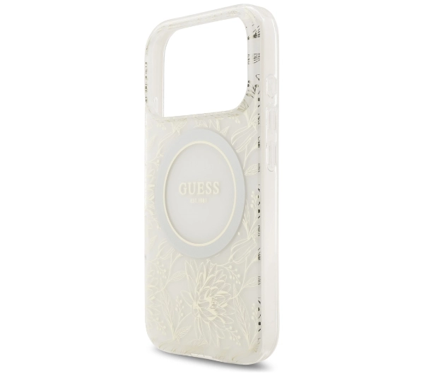 Guess IML Flowers Electro Pearl Strap MagSafe do iPhone 17 Pro biały