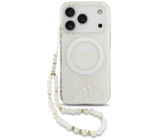 Guess IML Flowers Electro Pearl Strap MagSafe do iPhone 17 Pro biały