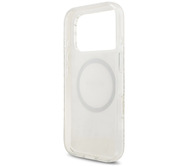 Guess IML Flowers Electro Pearl Strap MagSafe do iPhone 17 Pro biały