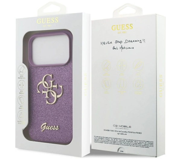 Guess Fixed Glitter Big 4G do iPhone 17 Pro liliowy