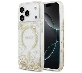 Guess Resin Bottom Glitter MagSafe do iPhone 17 Pro złoty