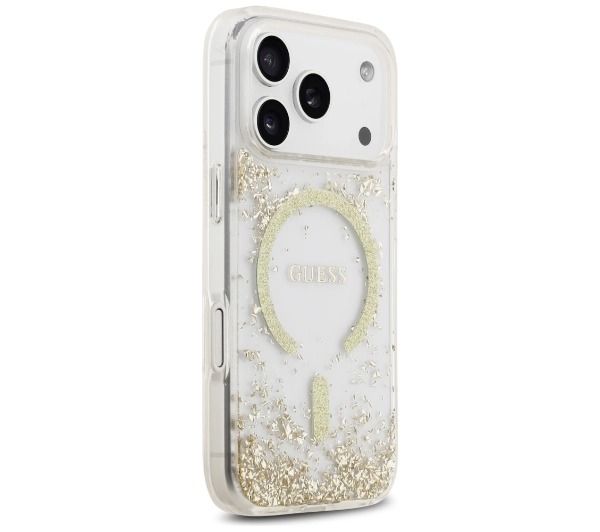 Guess Resin Bottom Glitter MagSafe do iPhone 17 Pro złoty