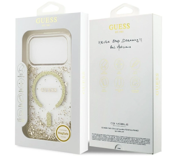 Guess Resin Bottom Glitter MagSafe do iPhone 17 Pro złoty
