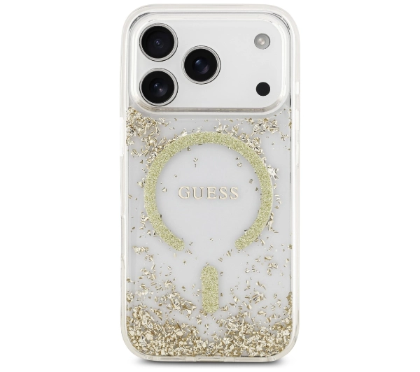 Guess Resin Bottom Glitter MagSafe do iPhone 17 Pro złoty