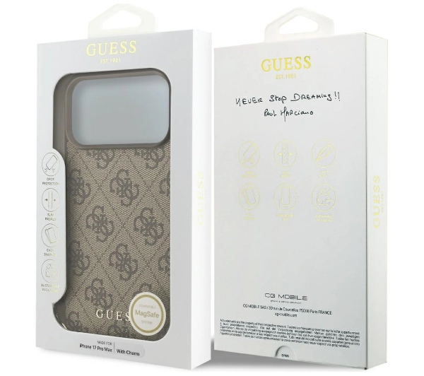 Guess 4G Charms Collection MagSafe do iPhone 17 Pro Max Brązowy