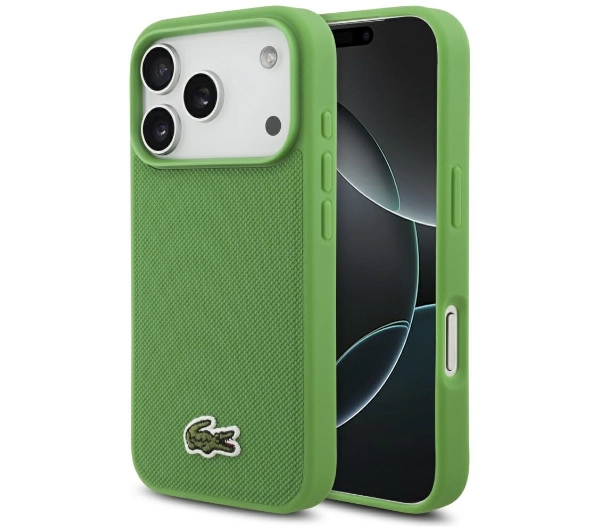 Lacoste Iconic Petit Pique Woven Logo MagSafe do iPhone 17 Pro zielony