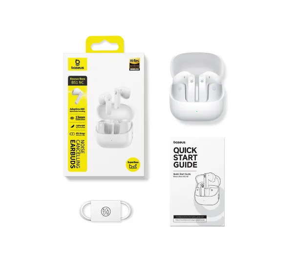 Baseus Bass BS1 NC Douszne Bluetooth 6.0 Biały